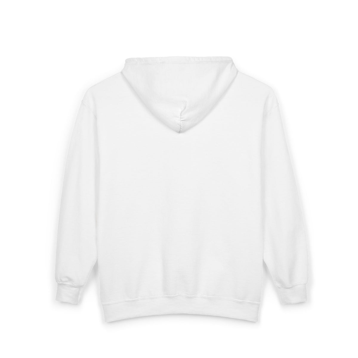 Minimalist White Zip Hoodie — Small Chest Text "Your name here"