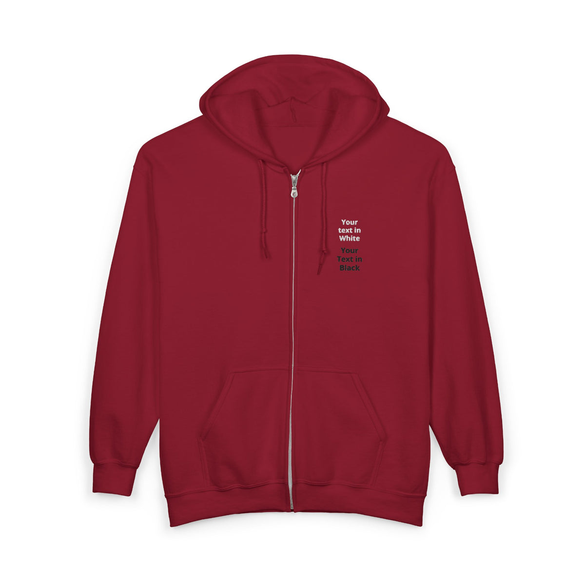 Minimalist White Zip Hoodie — Small Chest Text "Your name here"