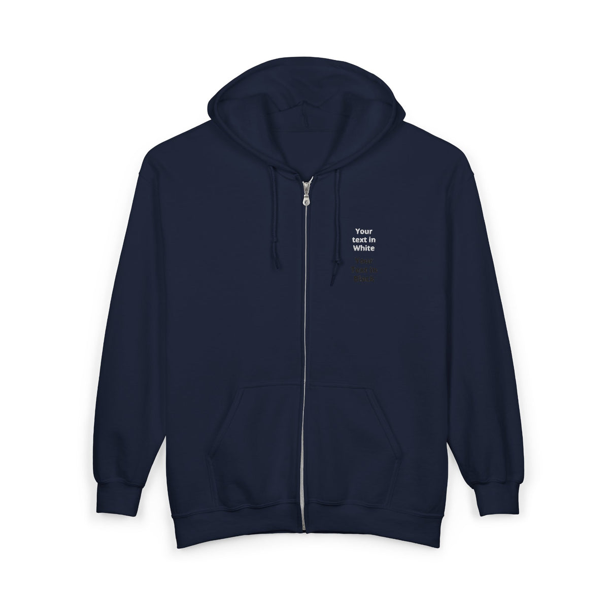Minimalist White Zip Hoodie — Small Chest Text "Your name here"