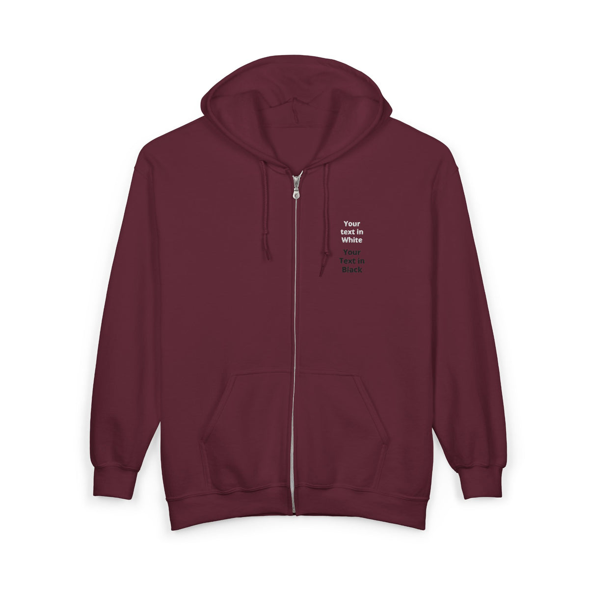 Minimalist White Zip Hoodie — Small Chest Text "Your name here"