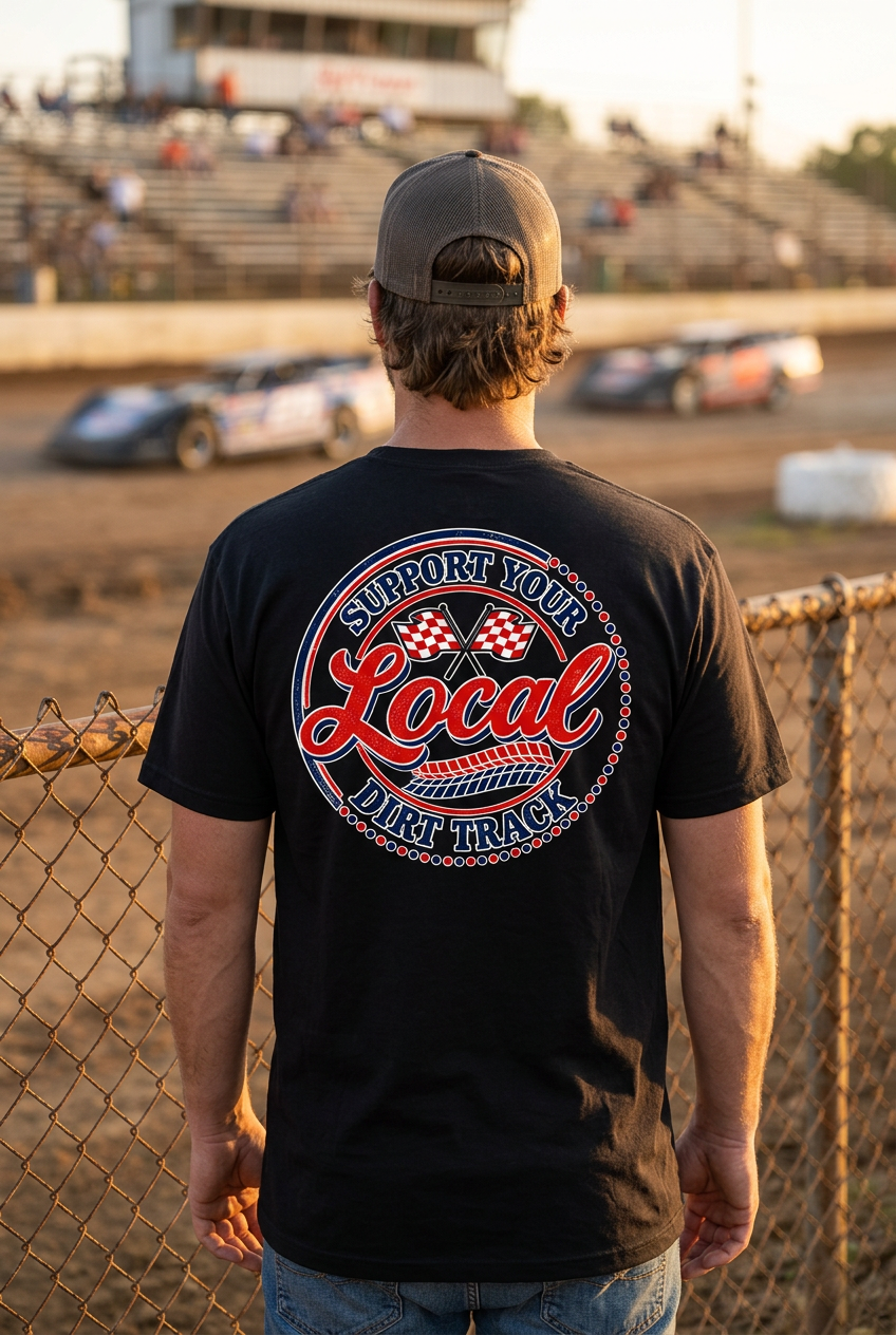 Black Support Local Dirt Track tee lifestyle mockup