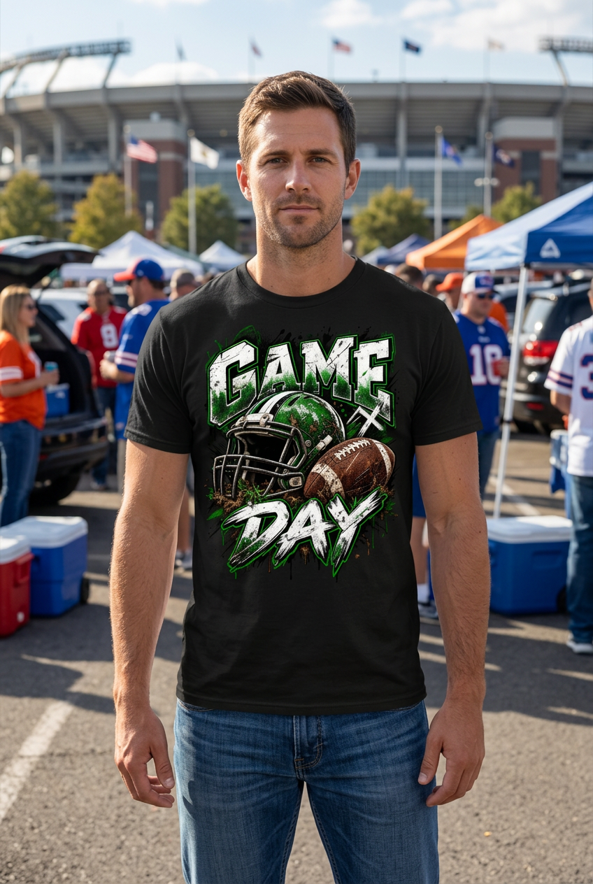 Game Day black tee lifestyle mockup