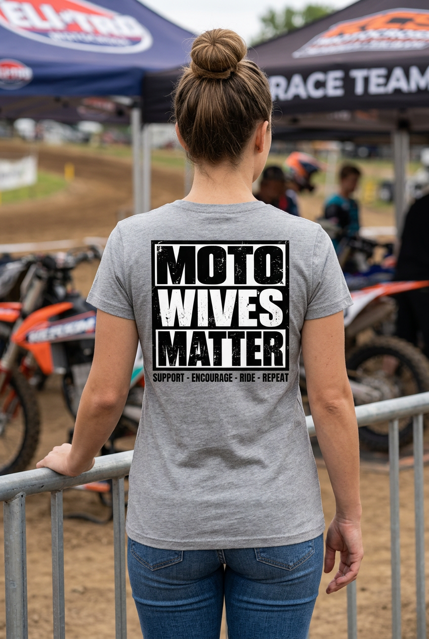 Moto Wives Matter gray tee back-view mockup